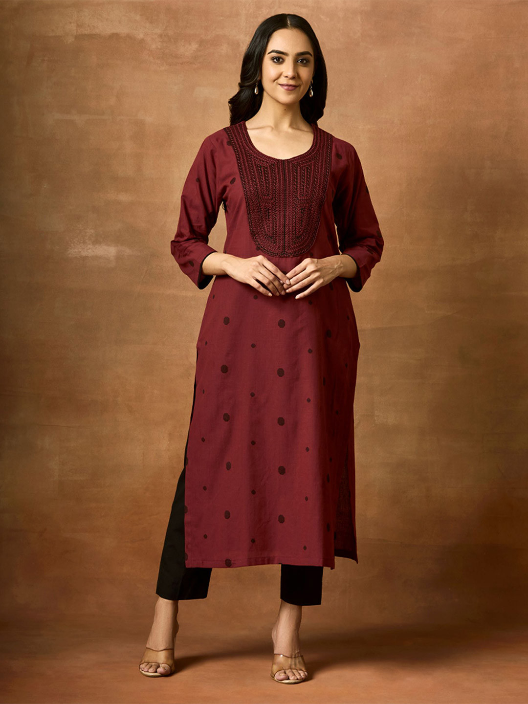 WOMEN PLUS Geometric Embroidered Thread Work Jamdani Pure Cotton Kurta