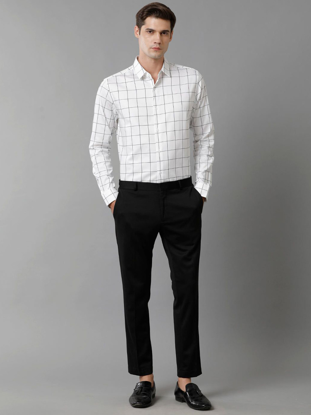 The Collection Classic Slim Fit Grid Tattersall Checked Spread Collar Satin Shirt