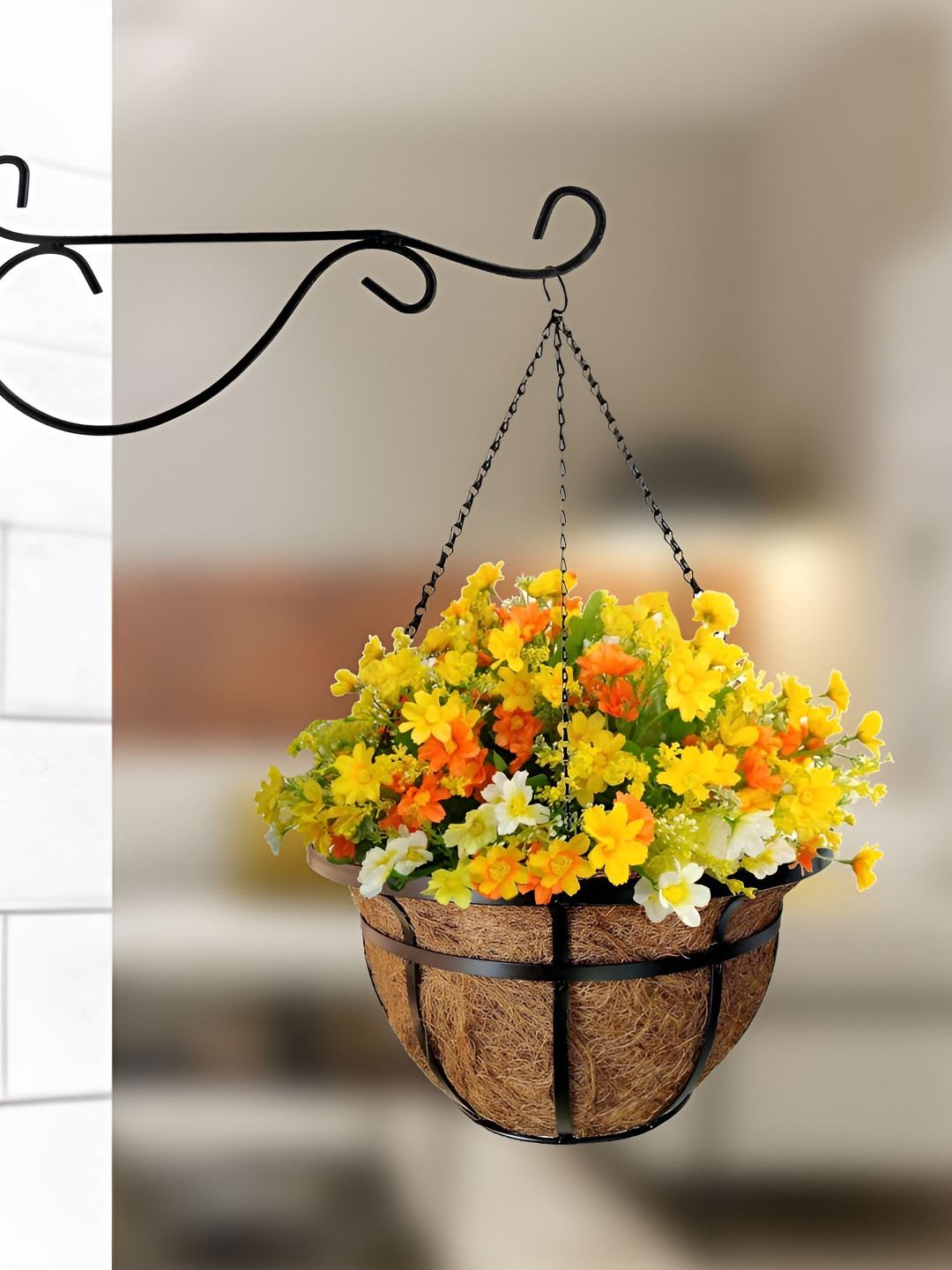 Garden King Brown & Black Textured Metal & Coir Hanging Planters