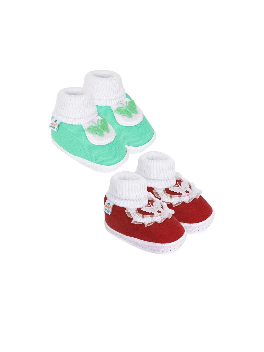 NESKA MODA 12 To 18 Month Non Slip Toddler Baby Unisex Set Of 2 Pair Cotton Butterfly Frill Booties