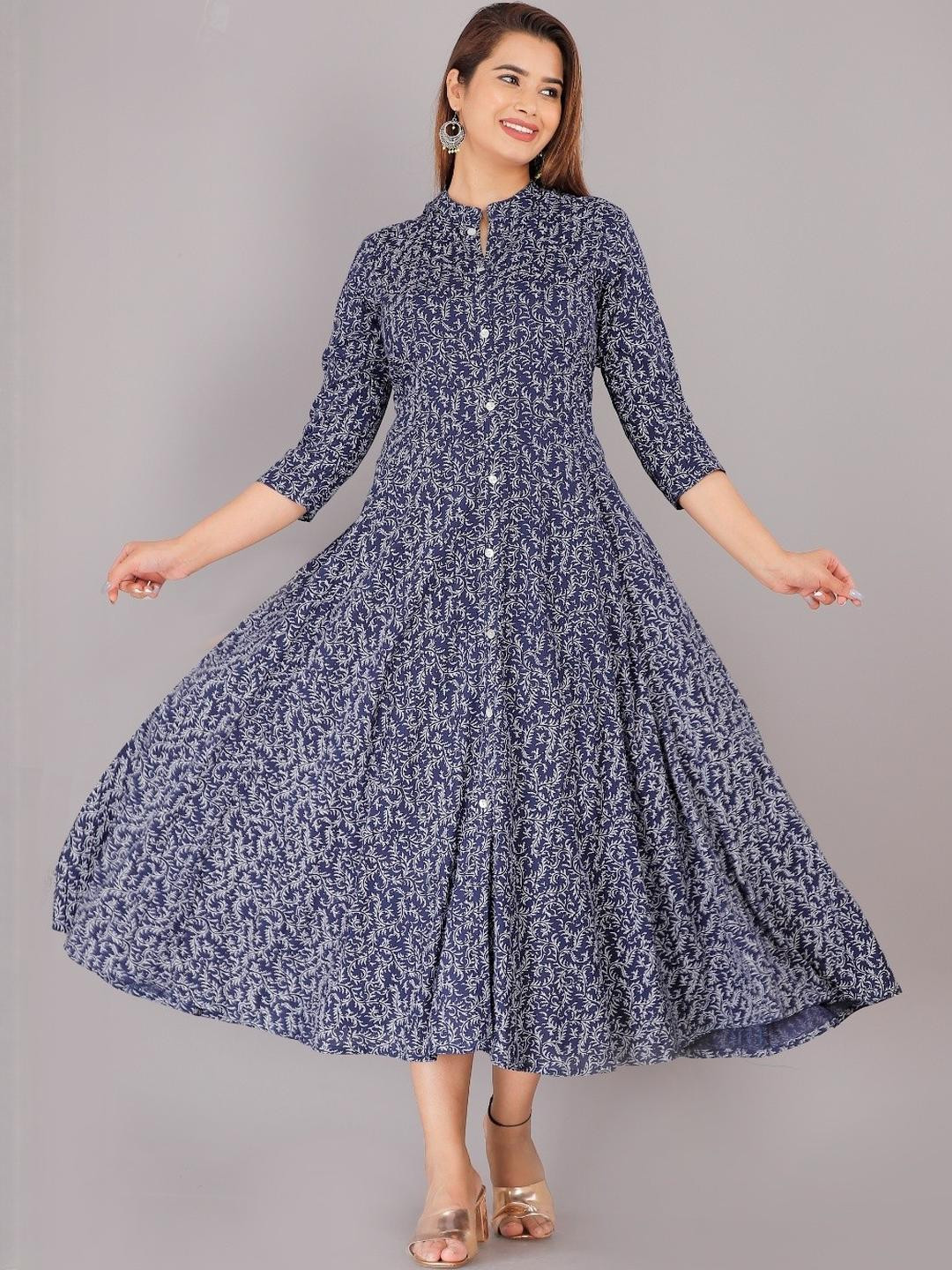 BHAGLI Women Rayon Printed Long Anarkali Kurta