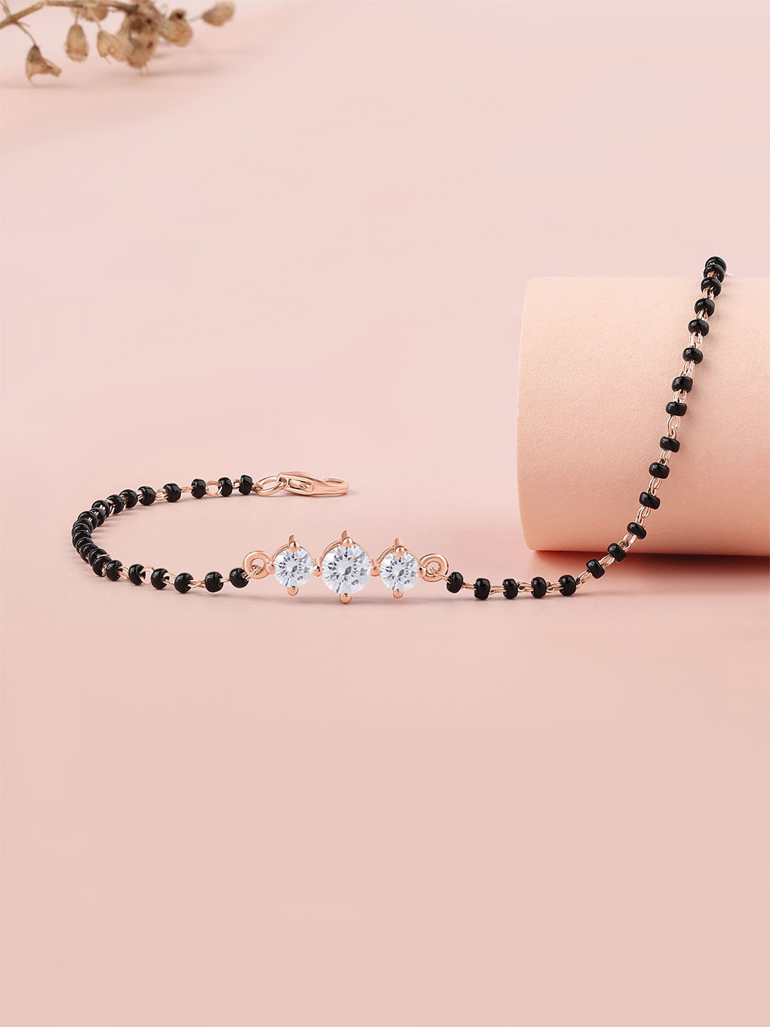 Ornate Jewels 925 Silver 18K Rose Gold Plated Three Stone Adjustable Mangalsutra Bracelet