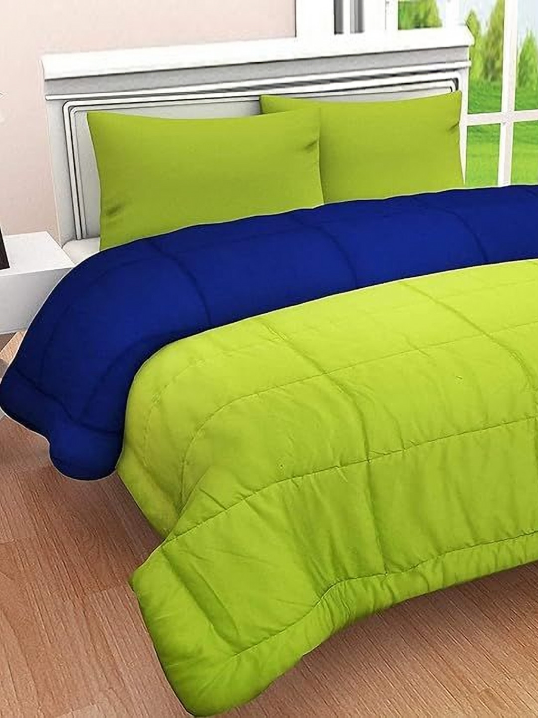 Comfowell Olive Green & Navy Blue Checked Heavy Winter 210 GSM Double Bed Comforter