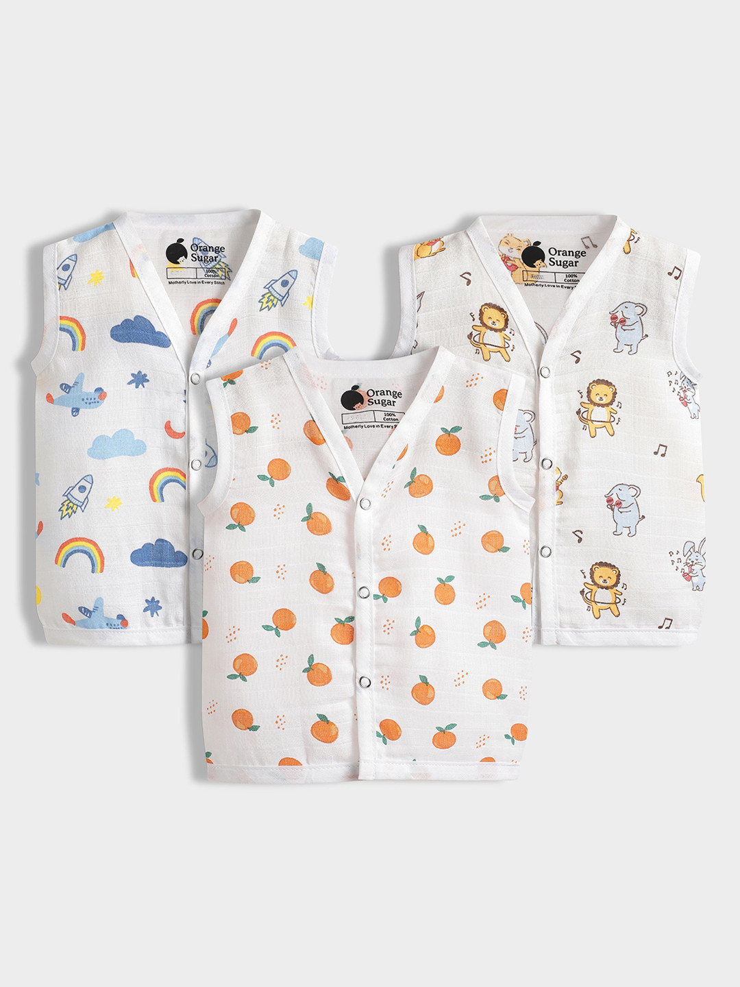 Orange Sugar Infants Pack Of 3 Printed V-Neck Jhabla MJ_SSF_JJG_SOG_0-3M