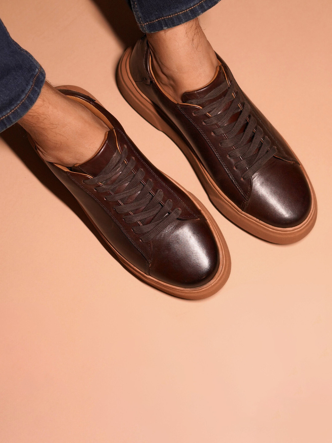 dmodot Scuro Marrone Men Leather Sneakers