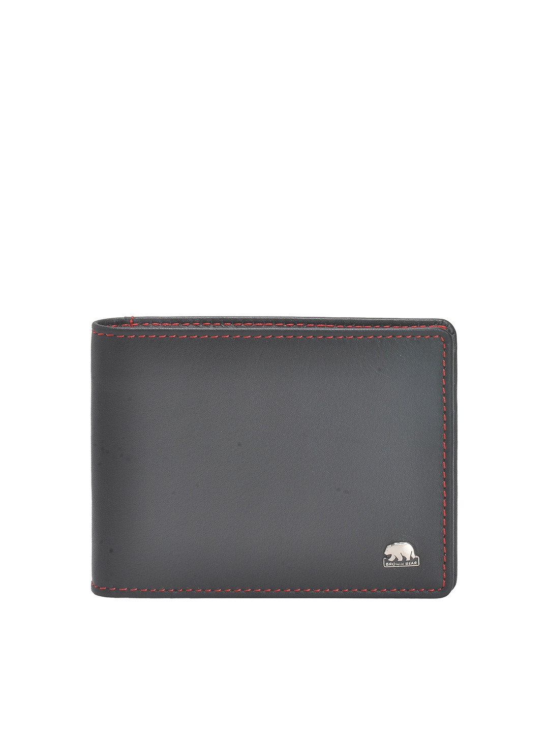 BROWN BEAR Men Black Red Genuine Leather RFID Wallet Mini 4 Card Slots