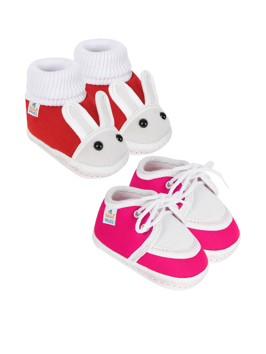NESKA MODA 12 To 18 Month Non Slip Infants 2 Pair Combo Cotton Rabbit and Lace Booties