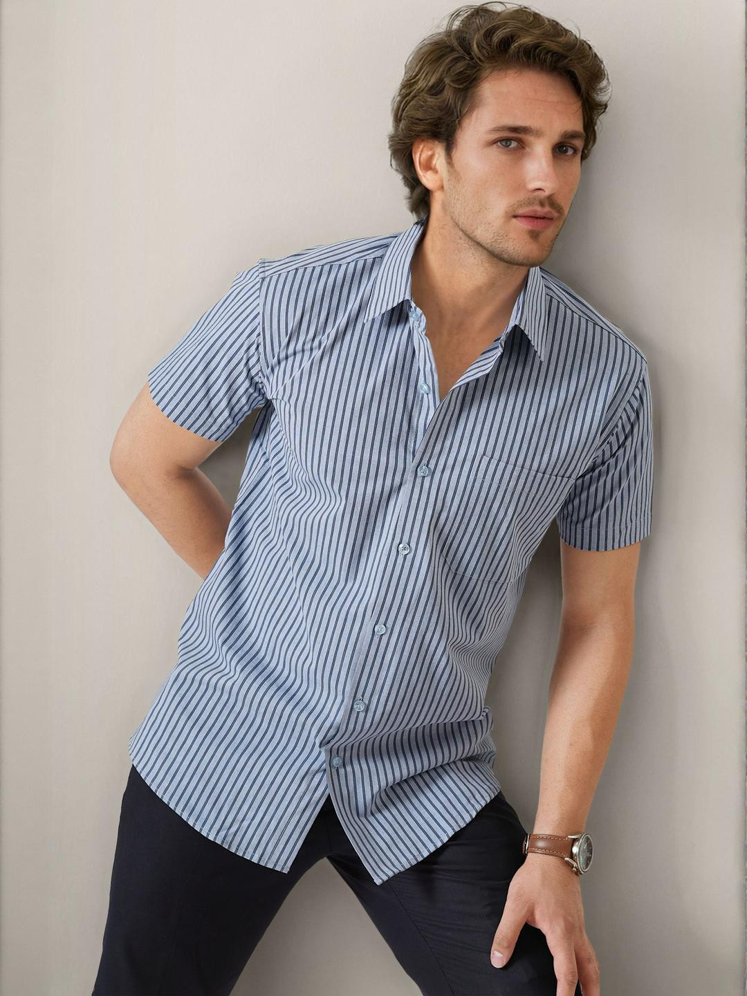 Haute Tissue Azure Breeze Striped Formal Shirt