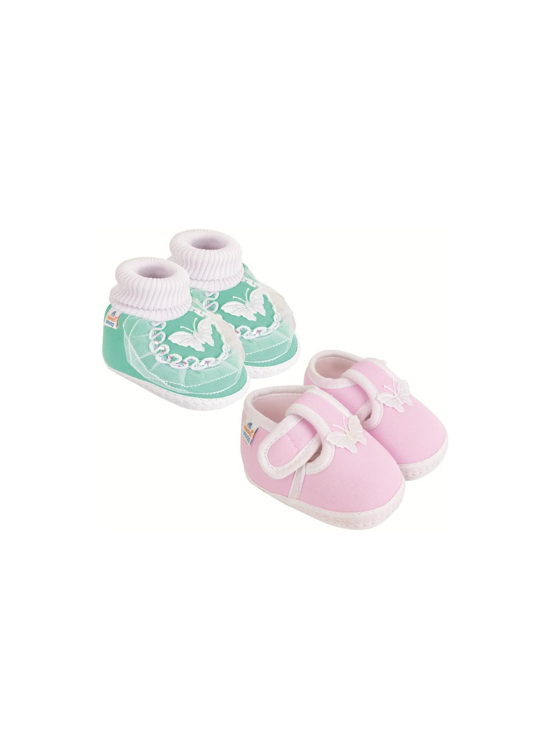 NESKA MODA 12 To 18 Months Non Slip Baby Girls Pack of 2 Pair Soft Cotton Butterfly Frill Booties