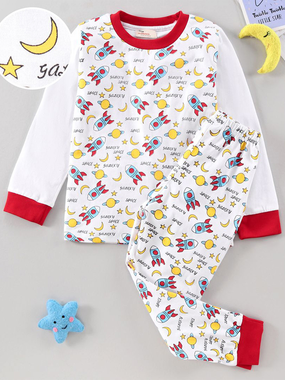 BLUSHES Kids Long Sleeves Space Printed Pure Cotton Night Suits