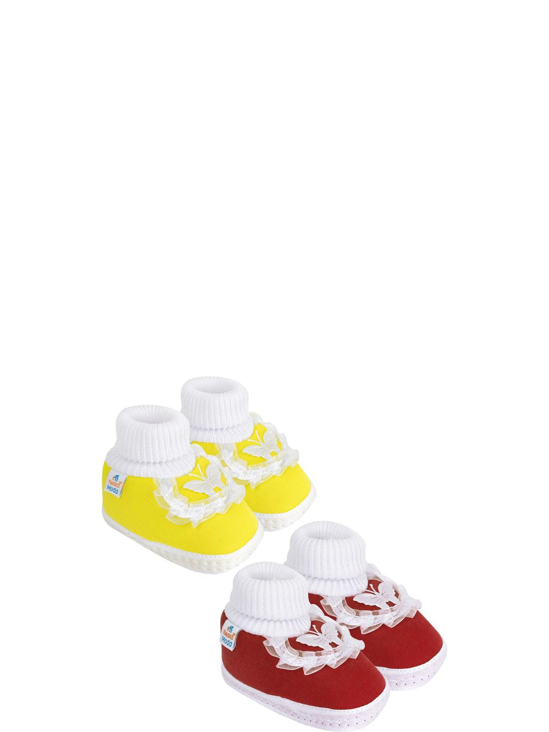 NESKA MODA 0 To 6 Months Newborn Baby Girls Set of 2 Pair Soft Cotton Butterfly Frill Booties