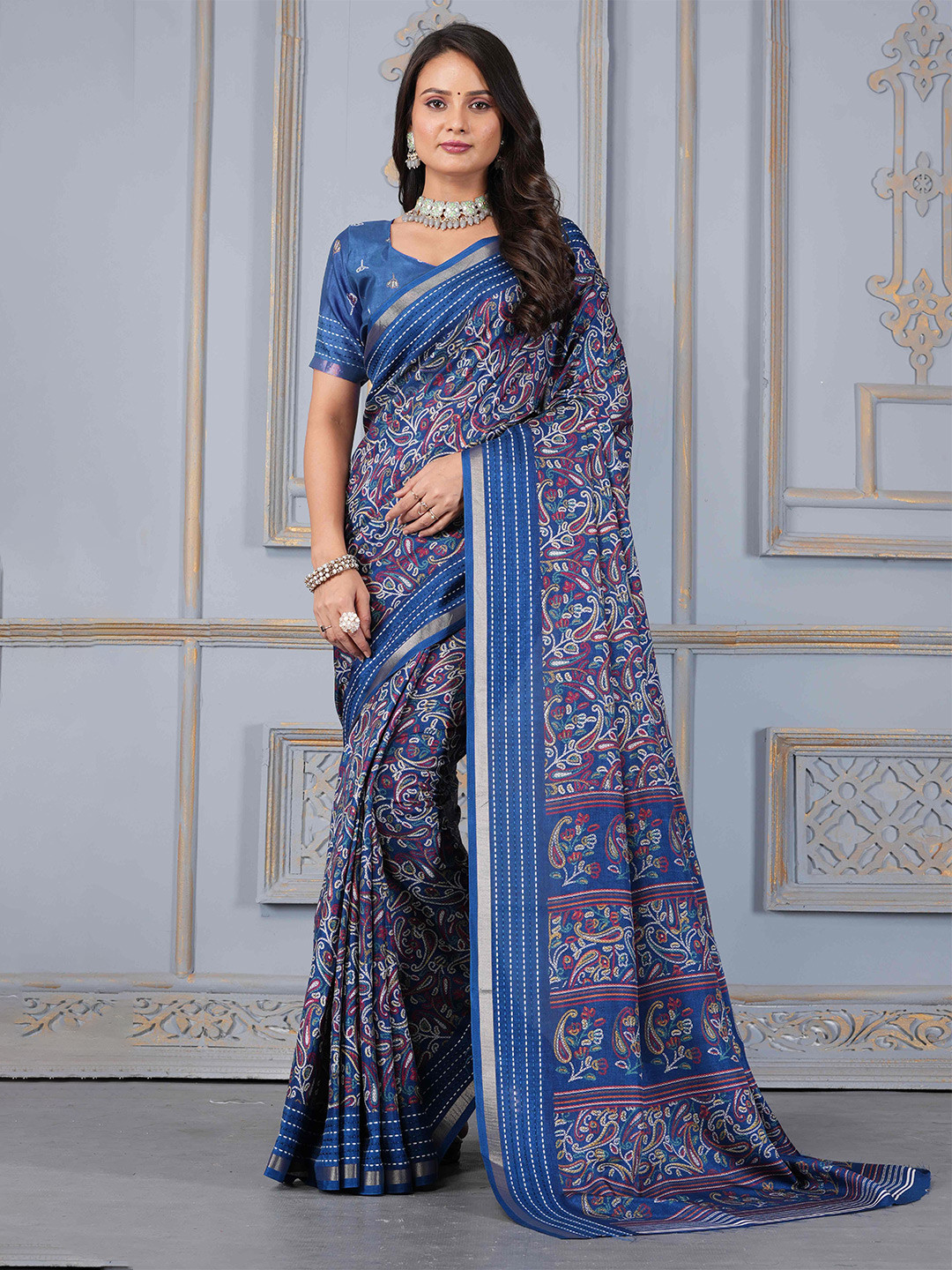 STAVA CREATION Ajrak Block Saree