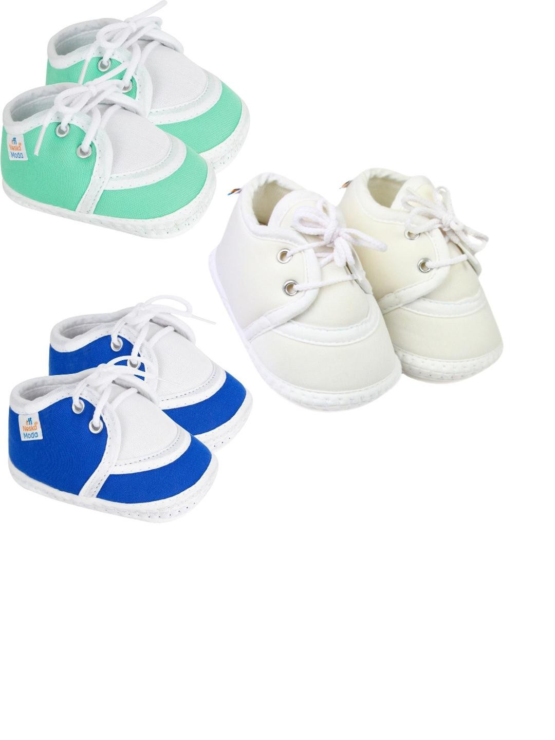 NESKA MODA 6 To 12 Months 3 Pair Combo Skin Friendly Soft Cotton Lace Shoes/ Booties