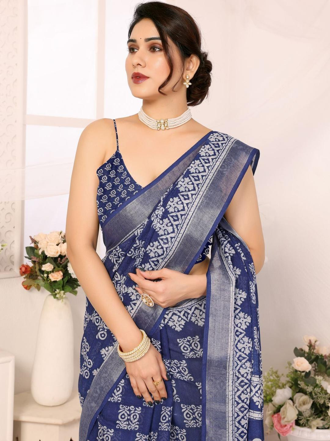 Moda Rapido Batik Zari Linen Blend Saree