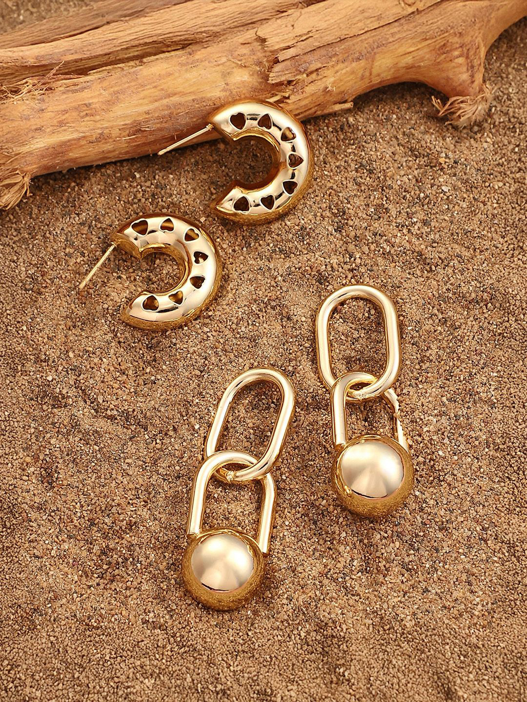 SOHI Set Of 2 Gold Plated Contemporary Ballchain Drop Earrings