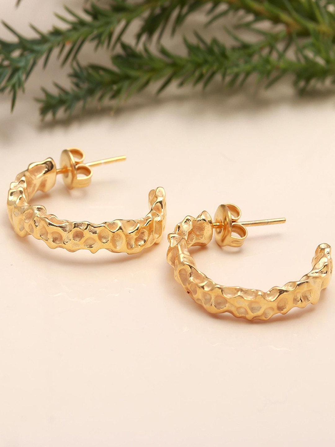 ORO ALMA Golden Braids Gold-Plated Contemporary Half Hoop Earrings