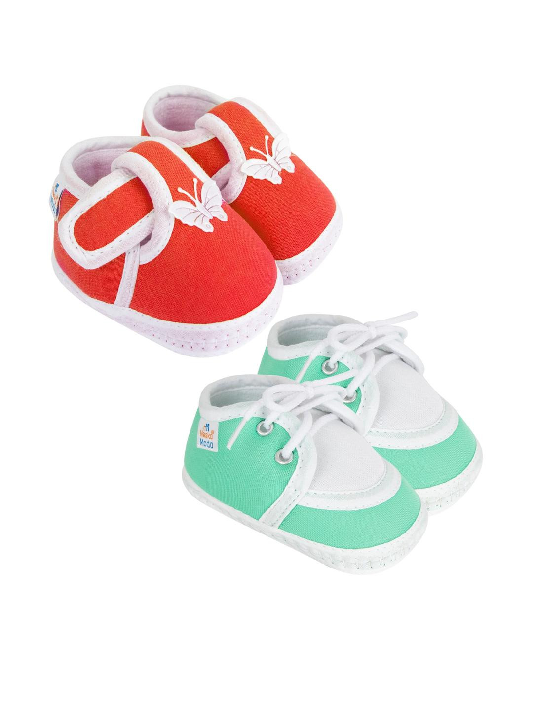 NESKA MODA Newborn 2 Pair Set 3 To 12 Months Unisex Baby Cotton Butterfly Design Soft Lace Booties