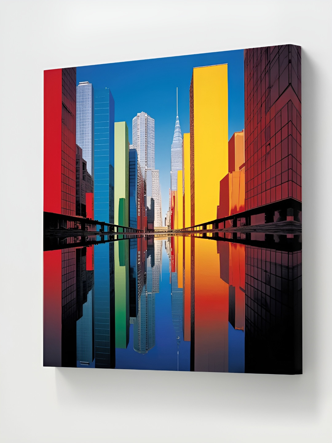 SAF Red & Blue Cityscape Printed Canvas Wall Art