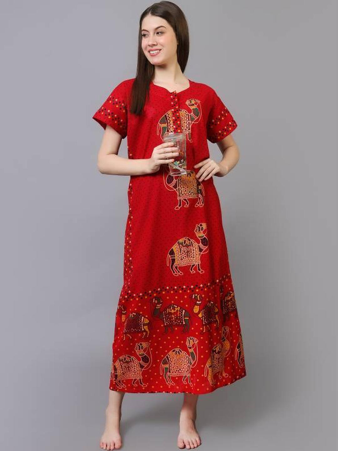 Pure Cotton Nighty Nightrdess Maxi Gown For Women