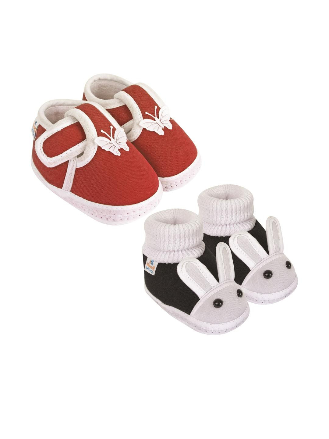 NESKA MODA 0 To 6 Month 2 Pair Combo Soft Cotton Butterfly and Rabit Face Baby Booties