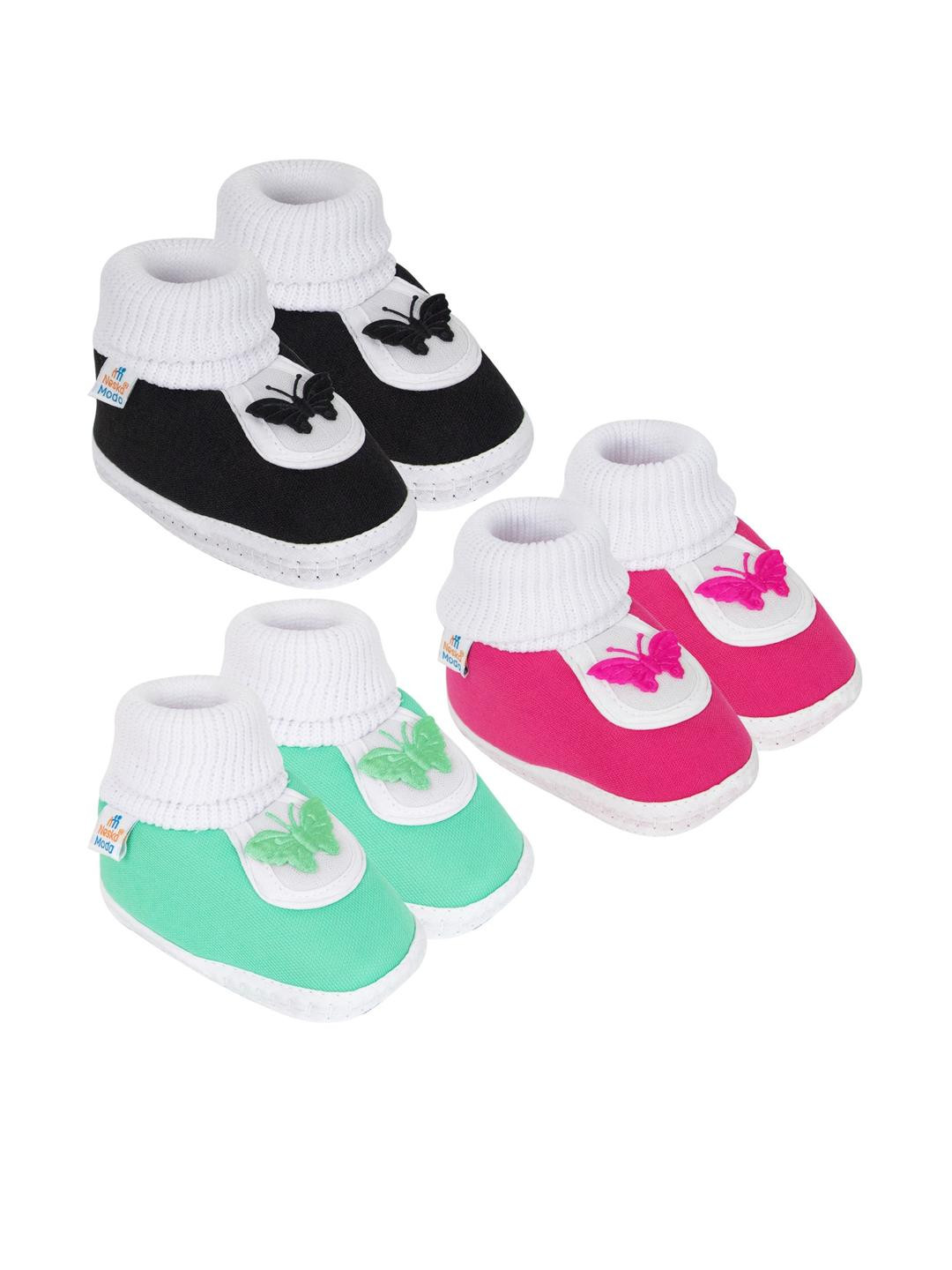 NESKA MODA 0 To 6 Months Baby Boy & Girls 3 Pair Set Cotton Butterfly Newborn Skin-Friendly Booties