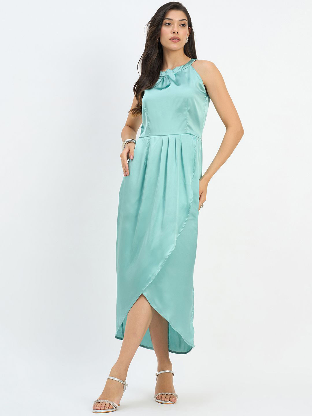 Color Cocktail Women Halter Neck Sleeveless Fit & Flare Knee Length Dress