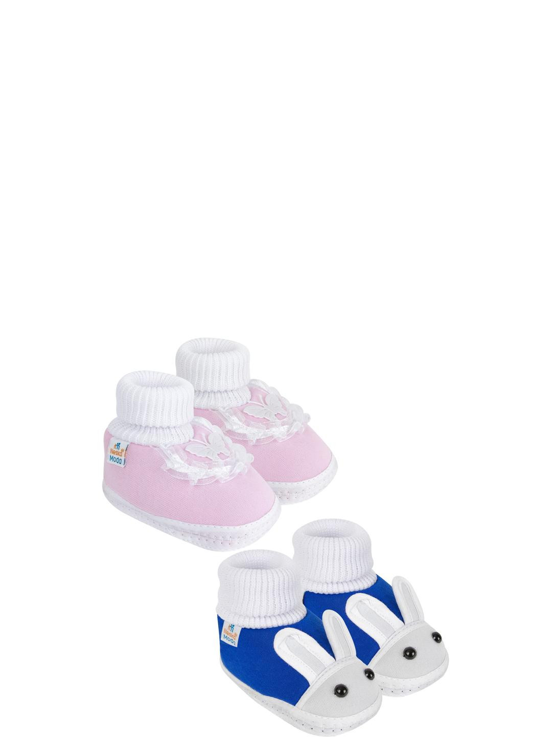 NESKA MODA 0 To 6 Month Newborn Baby Girl 2 Pair Set Soft Cotton Butterfly Frill and Rabbit Booties