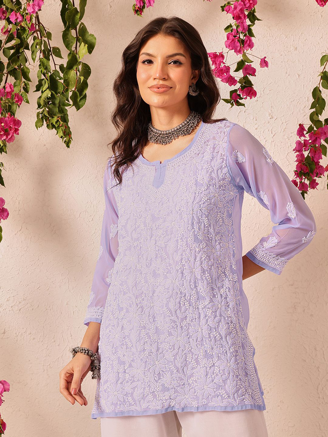 ADA Women Floral Embroidered Thread Work Kurti