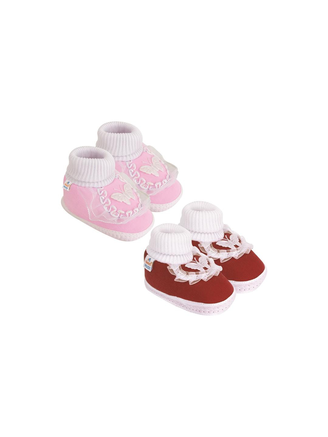 NESKA MODA 12 To 18 Months Non Slip Baby Girls Pack of 2 Pair Soft Cotton Butterfly Frill Booties