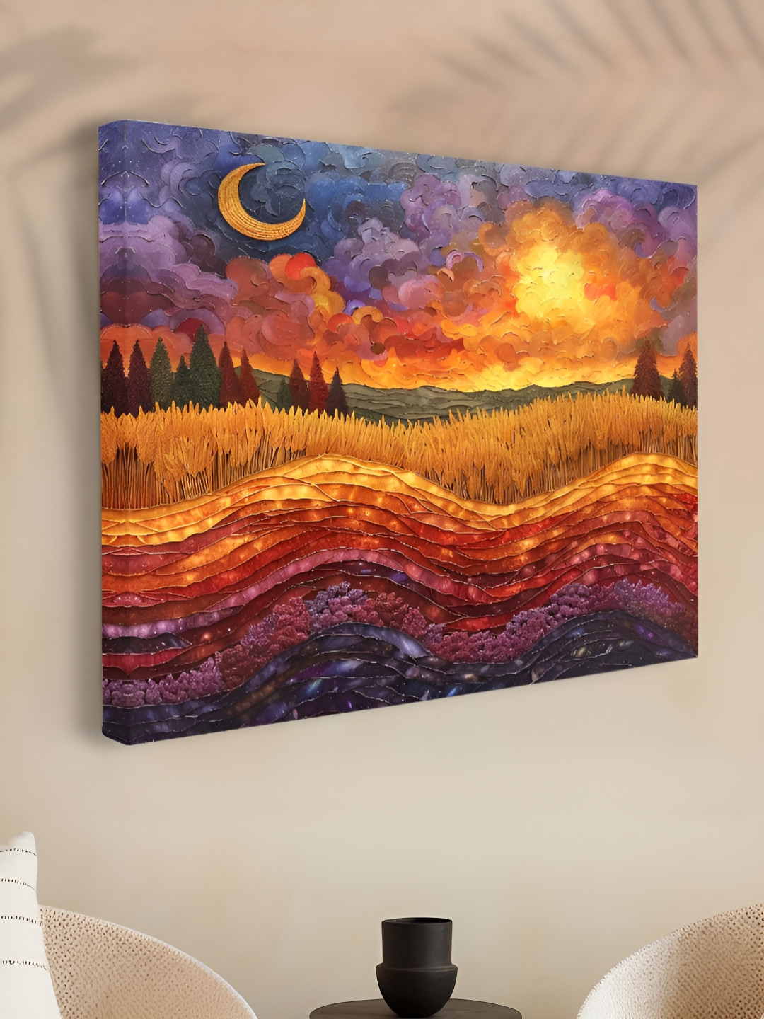 Myntra Elegant Homes Yellow & Orange Colored Wheat Field Printed Canvas Wall Art