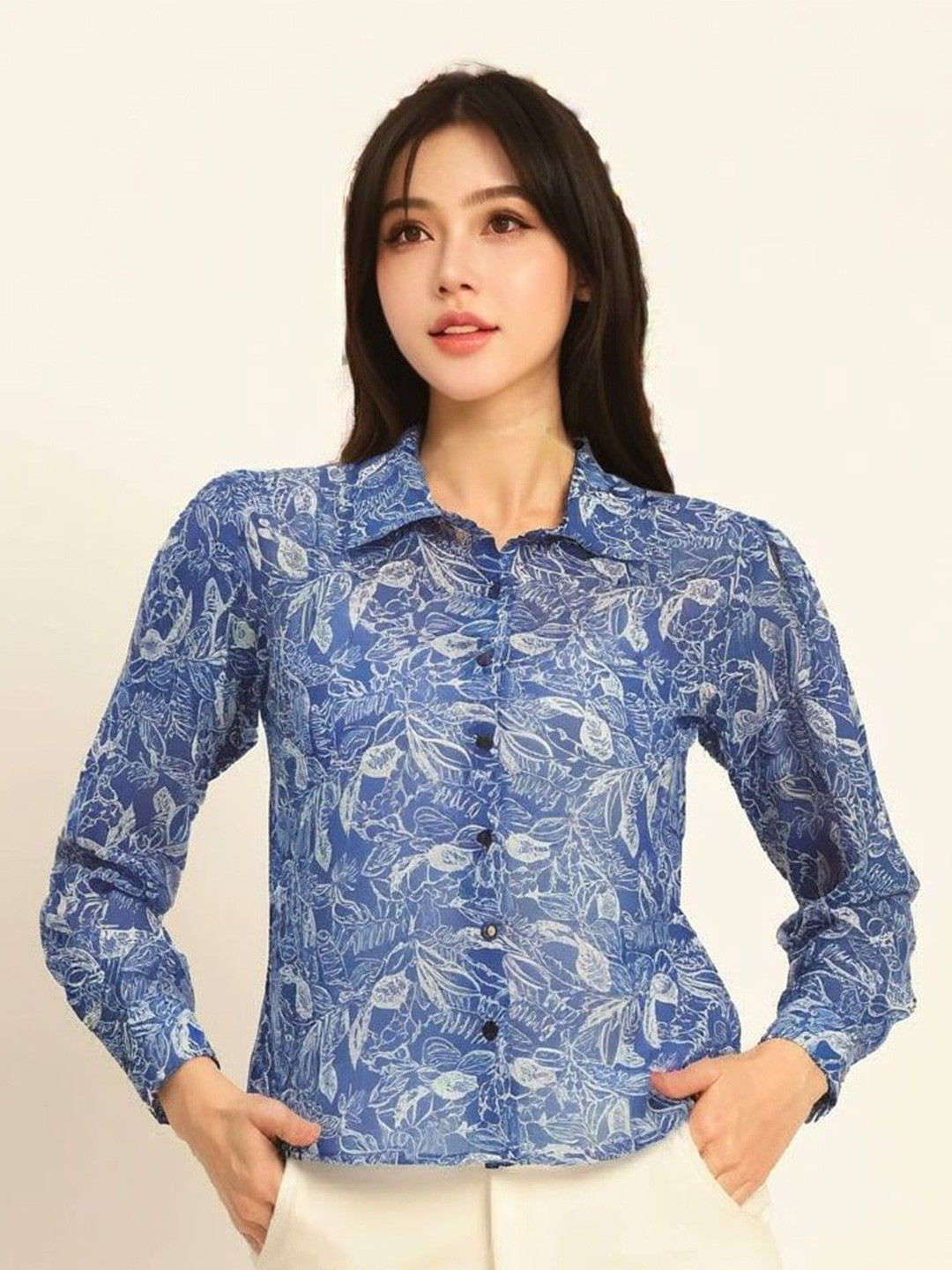 Deewa Women Floral Printed Spread Collar Party Shirt