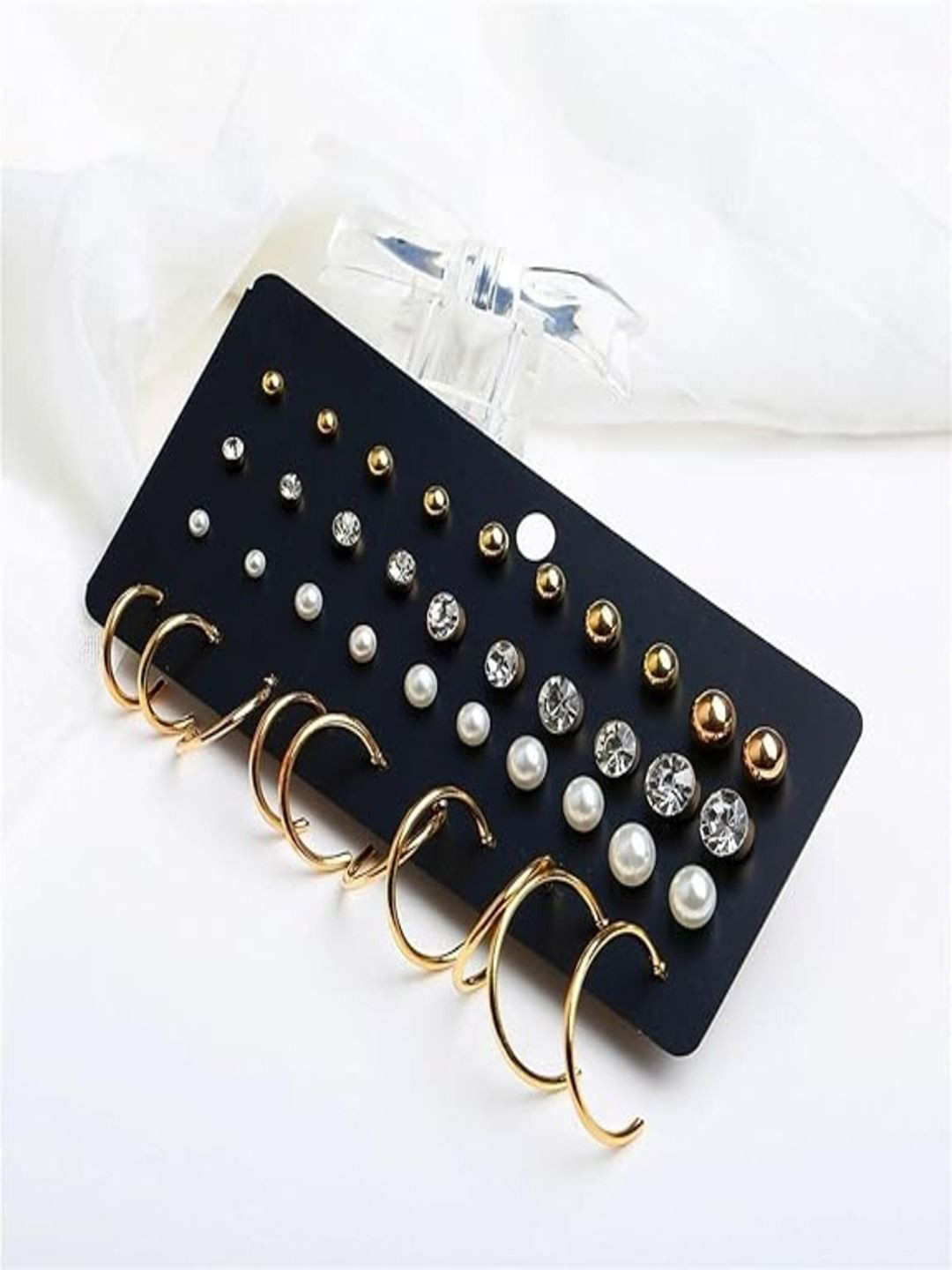 AmazingKarts Set Of 20 Gold-Plated Artificial Stone Studded Contemporary Studs