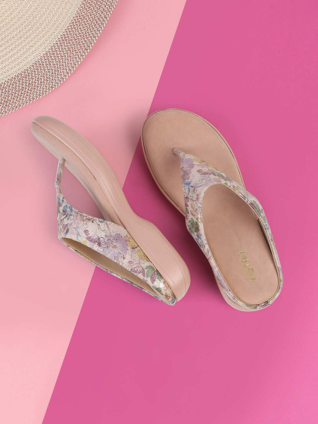 Metro Women Floral Printed Open-Toe Flats