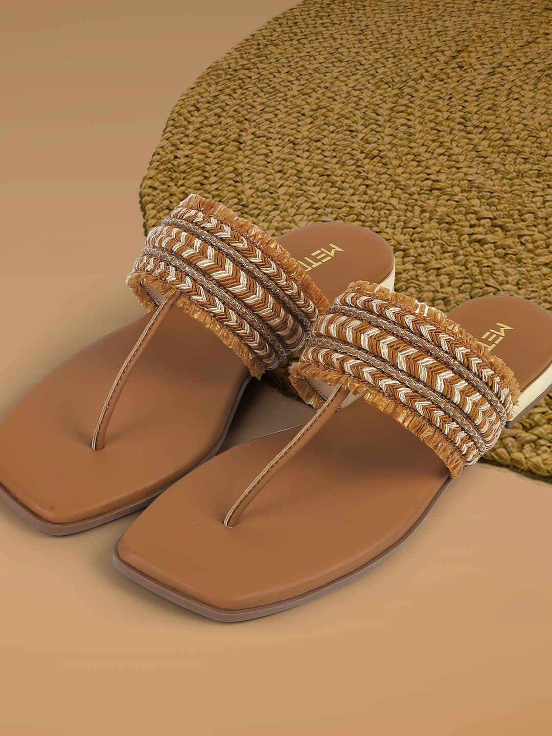 Metro Women Ethnic - Embellished T-Strap Flats