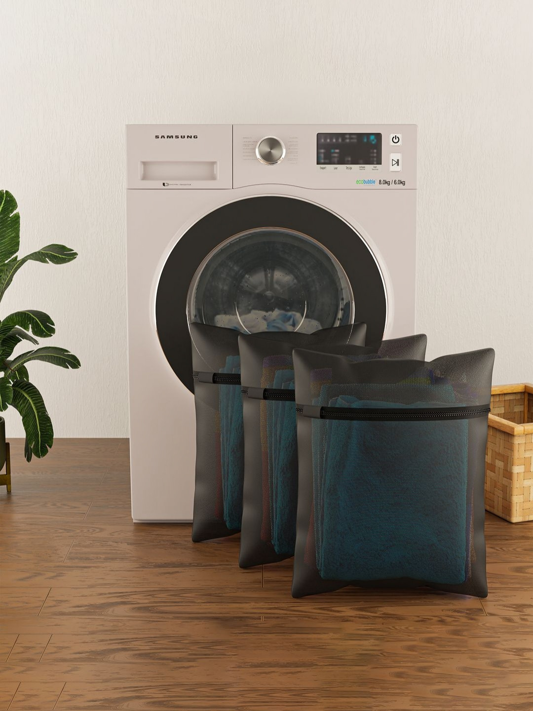 Aura 3-Pcs Black Reusable Laundry Bags With Zip