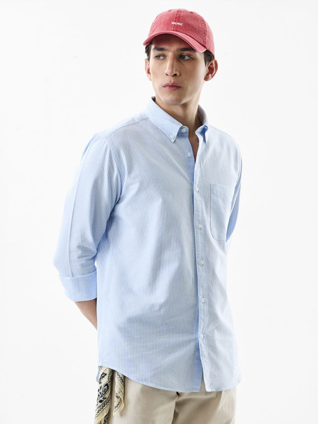 Snitch Slim Fit Pinstripes Striped Button-Down Collar Cotton Formal Shirt