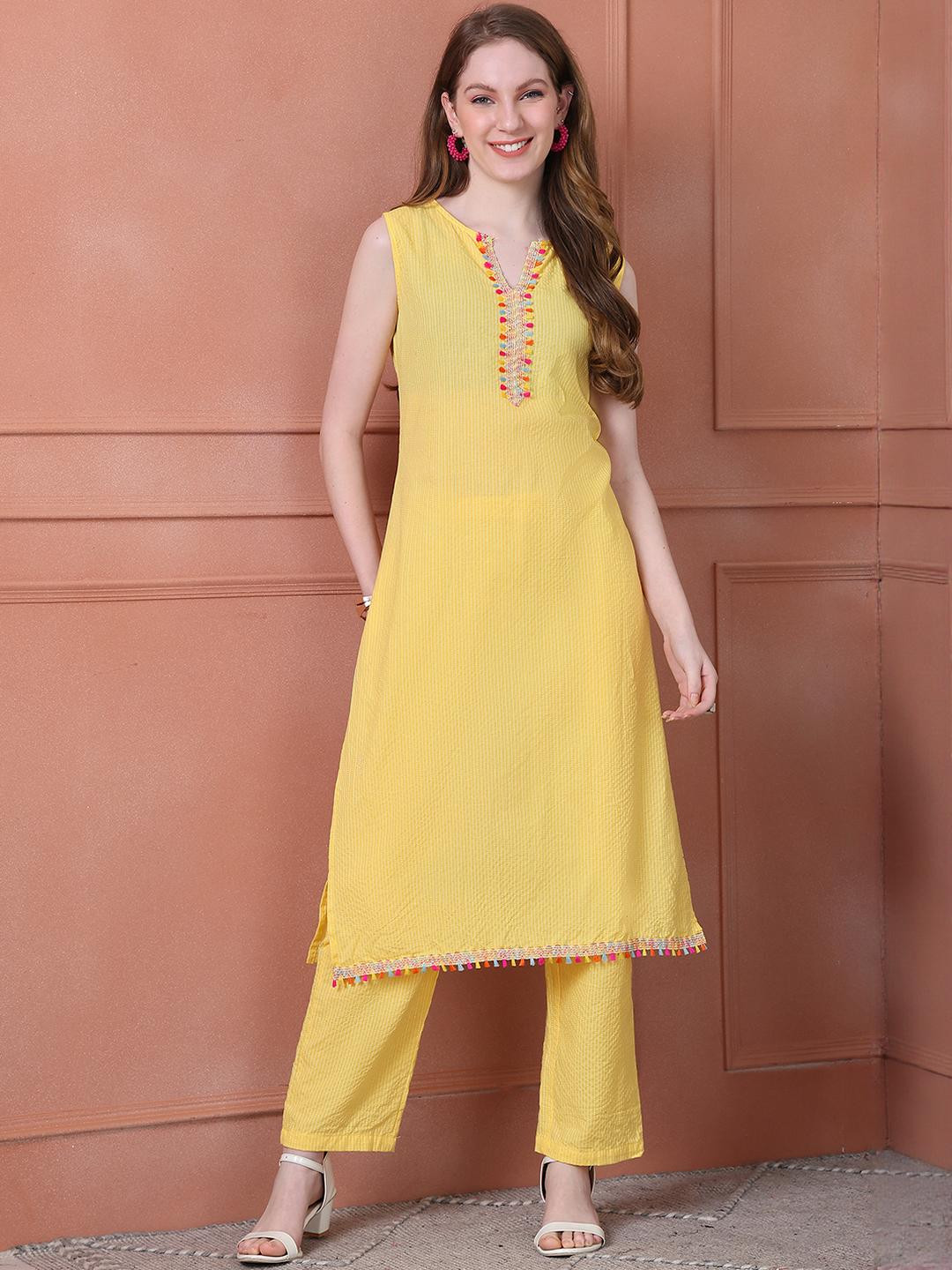 JABAMA Cotton Thread Work Casual Kurta pant Set