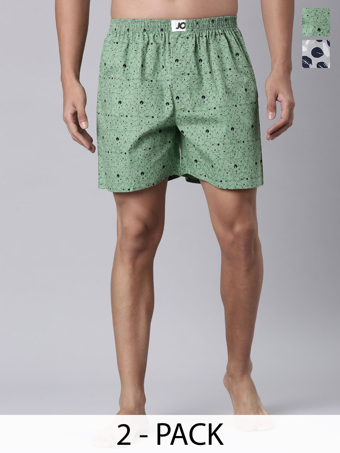 Joven Pack Of 2 Printed Pure Cotton Side Pocket Boxers 25JB2P-GLGC