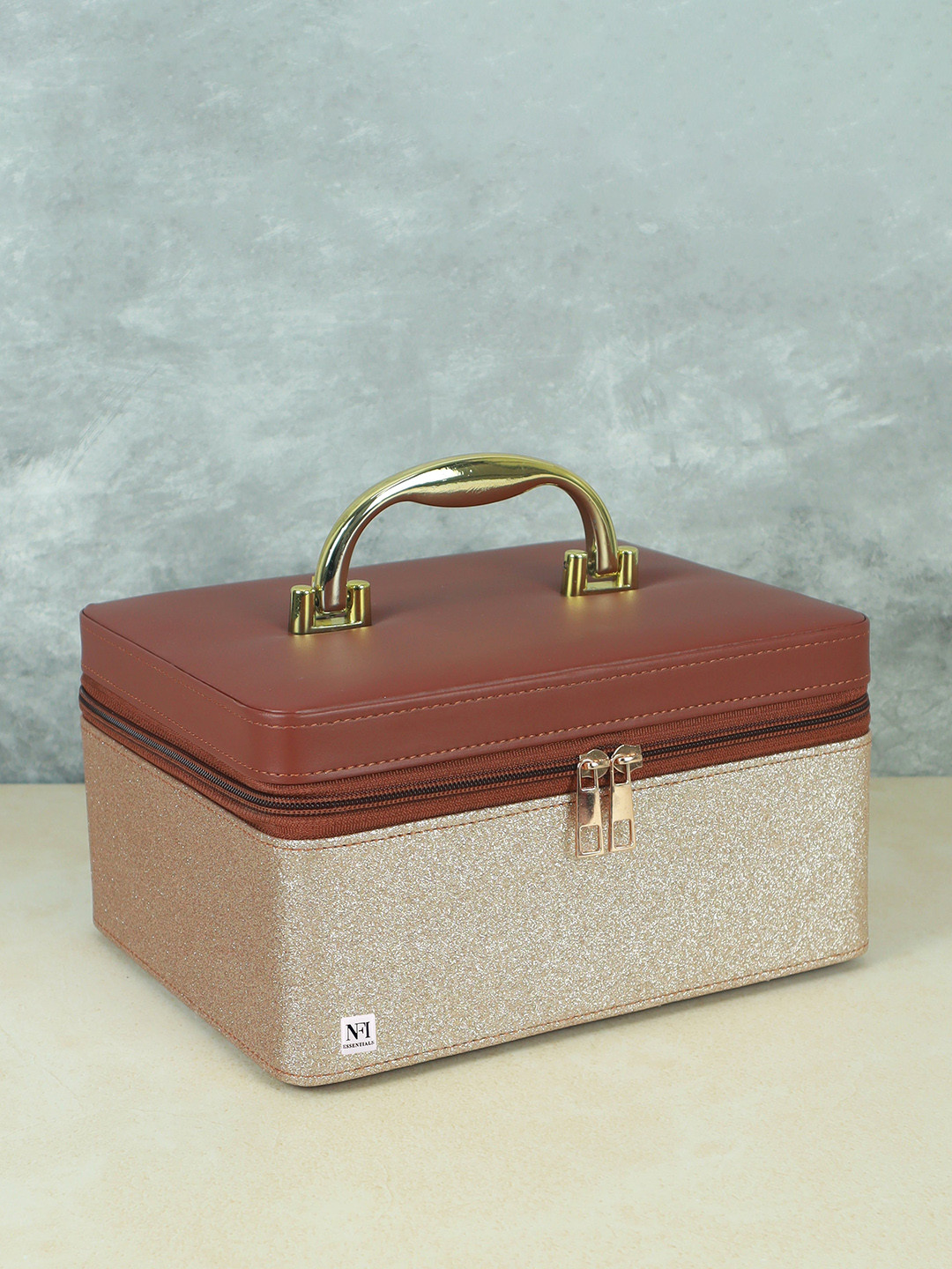NFI essentials Women Brown & Pink Textured Makeup Organiser