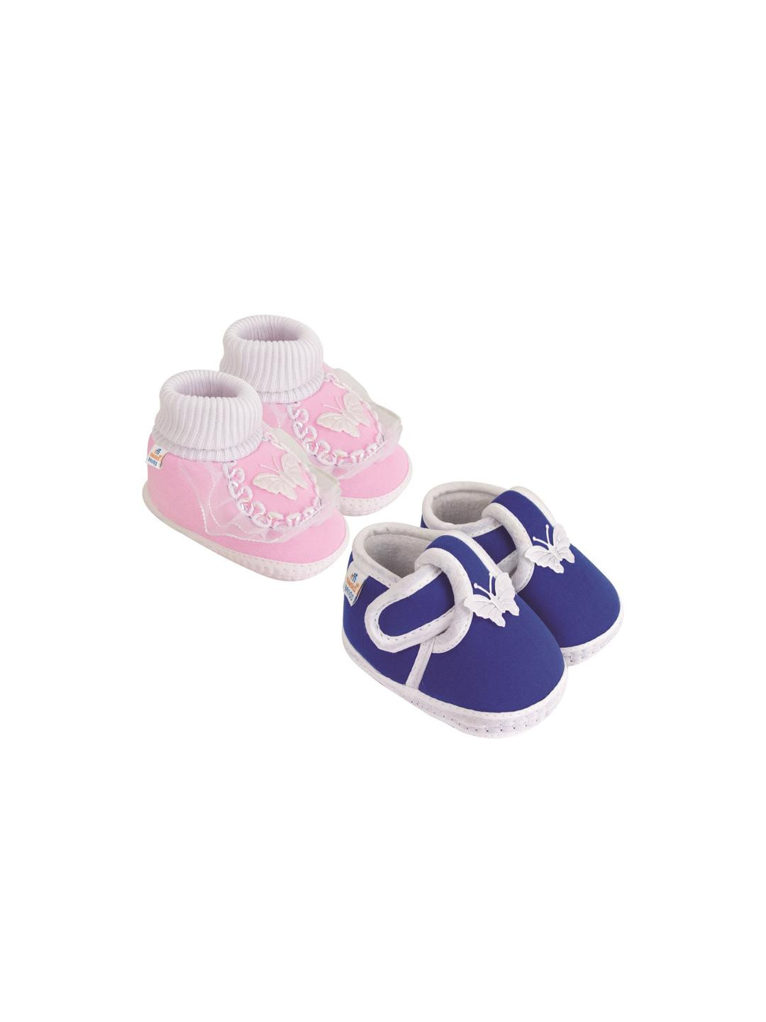 NESKA MODA 0 To 6 Months Newborn Baby Girls Pack of 2 Pair Soft Cotton Butterfly Frill Booties