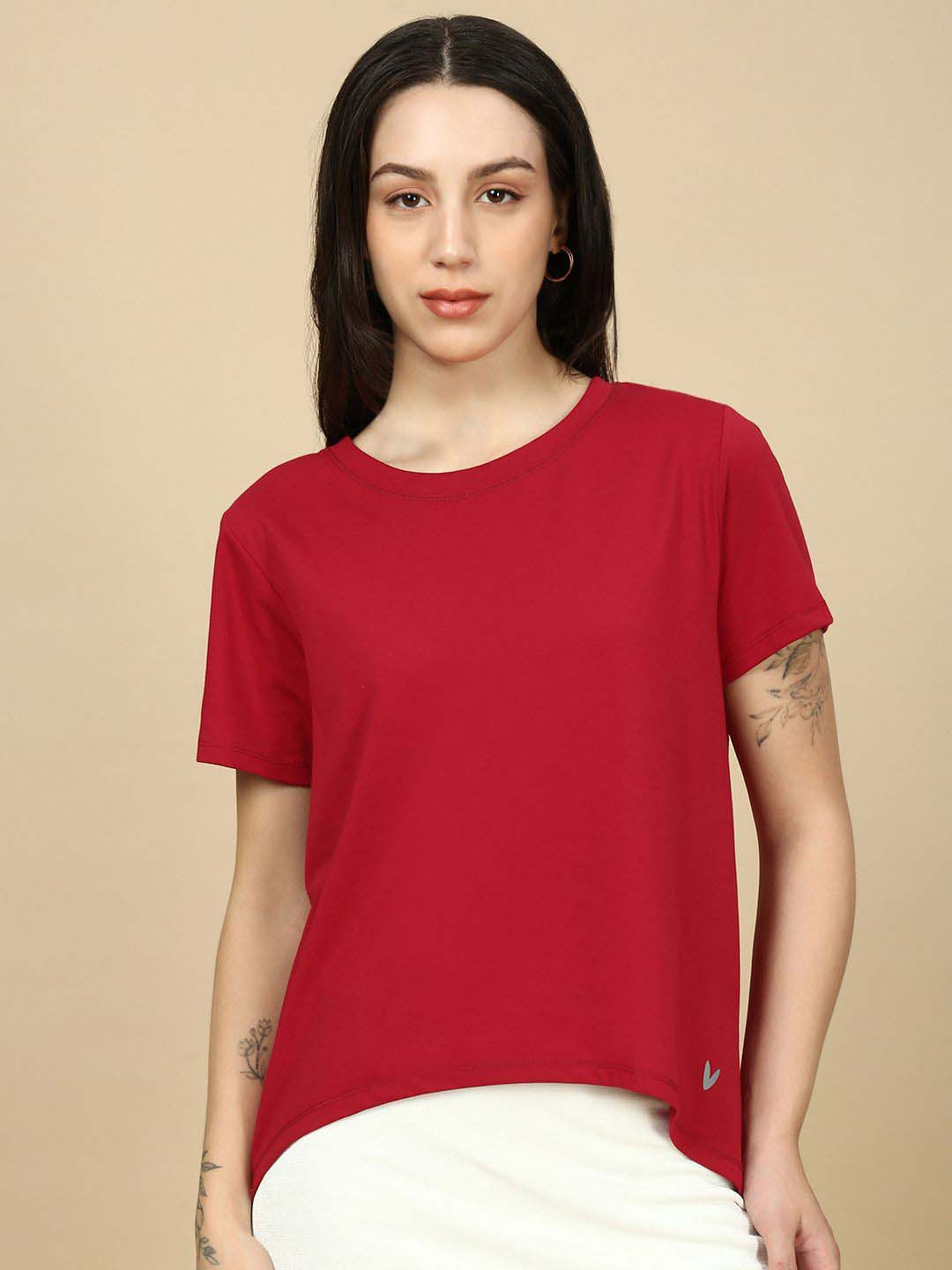 PYNK Women Anti Odour Solid Round Neck Cotton T-shirt