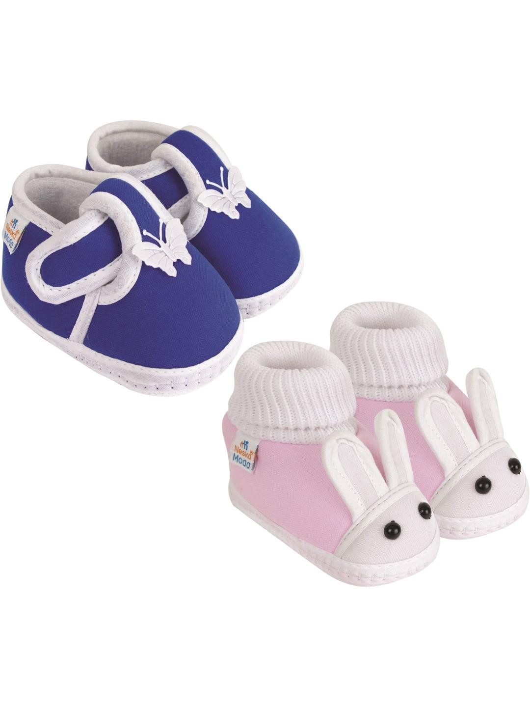 NESKA MODA 3 To 12 Months Unisex Baby Set of 2 Pair Combo Cotton Butterfly & Rabit Face Booties