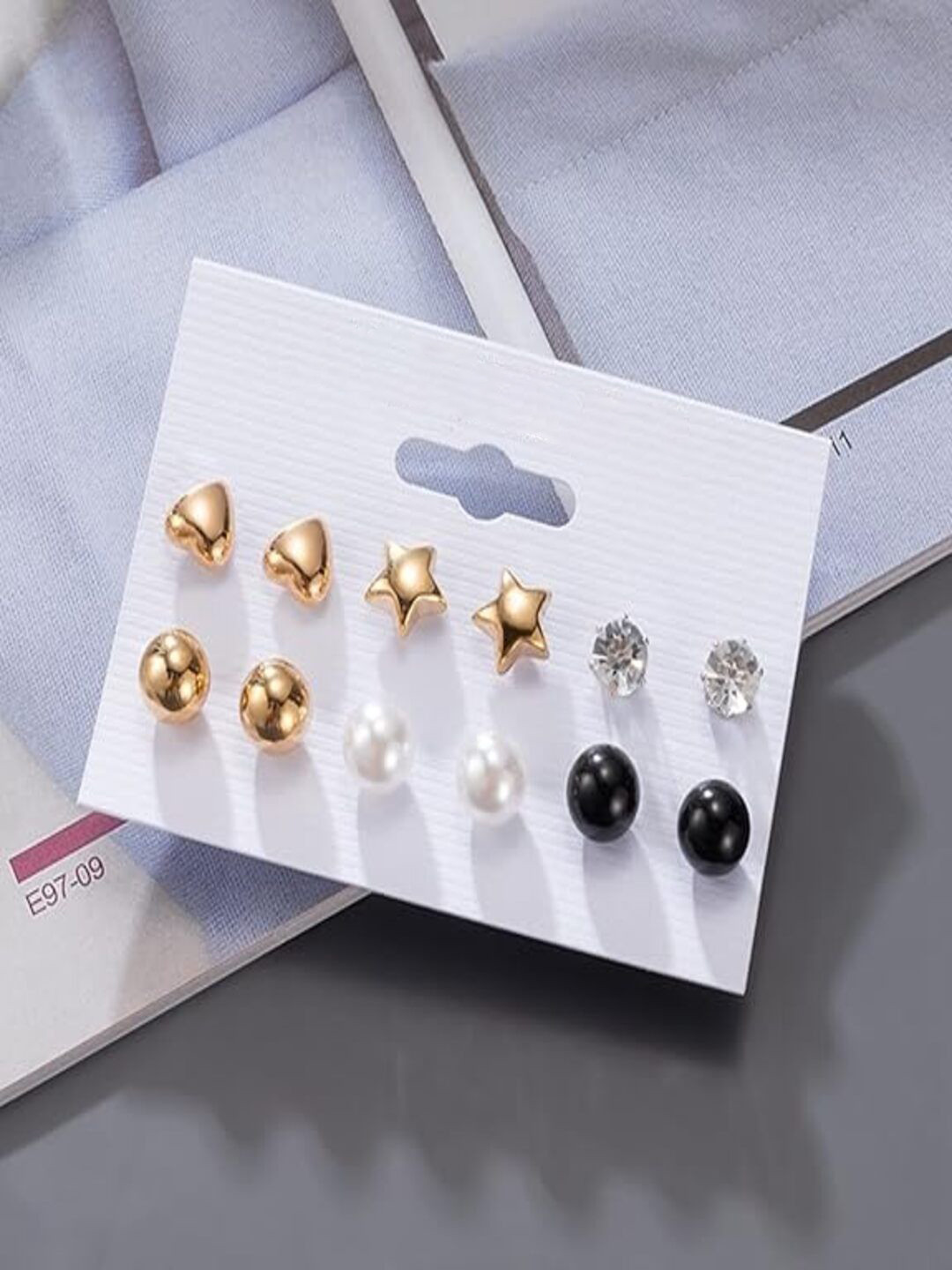 AmazingKarts Korean Set Of 6 Gold-Plated Artificial Stone Studded Star Shaped Studs