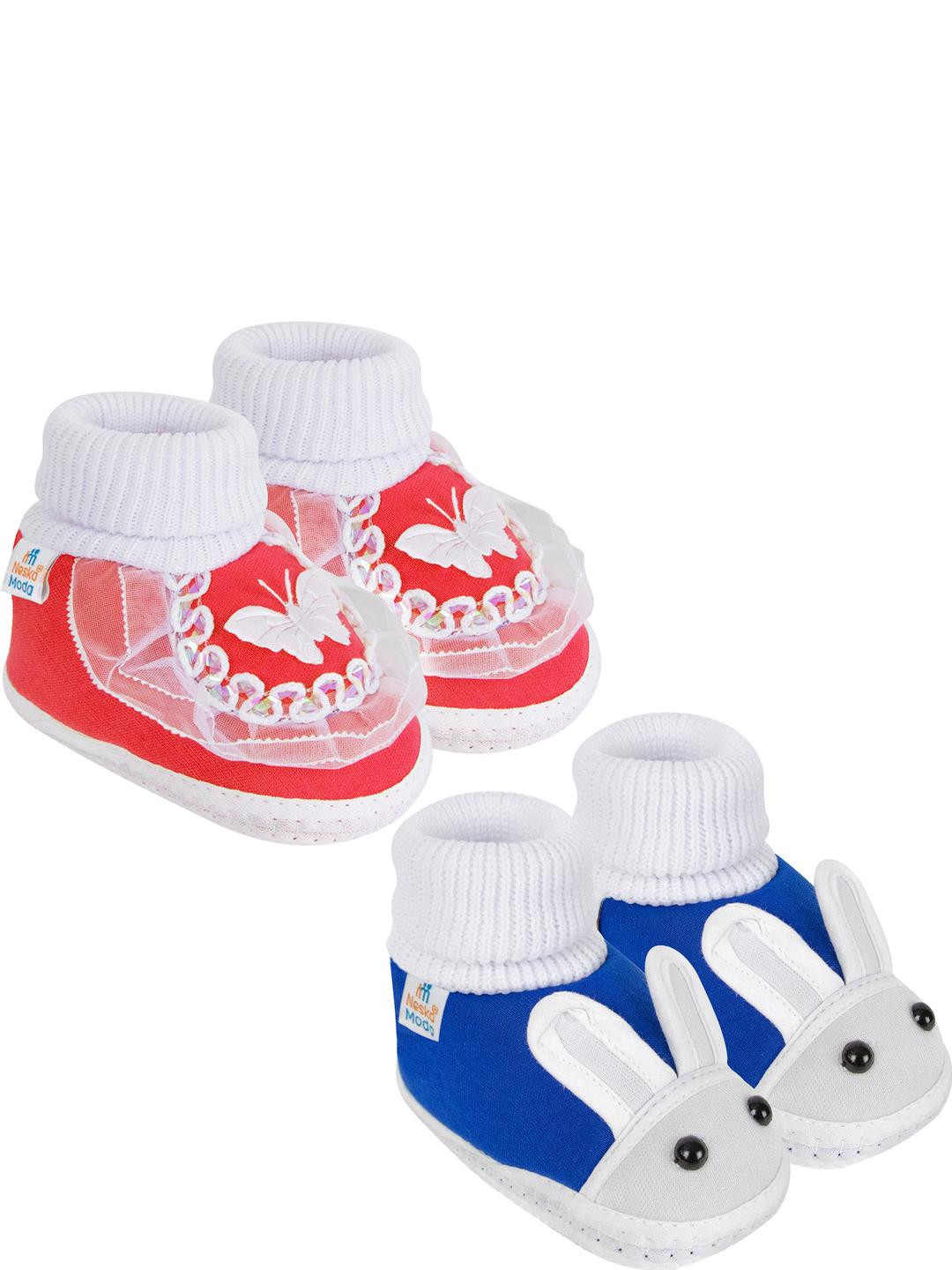 NESKA MODA 12 To 18 Month NonSlip Set of 2 Pair Toddler Baby Unisex Soft Cotton Rabbit Face Booties