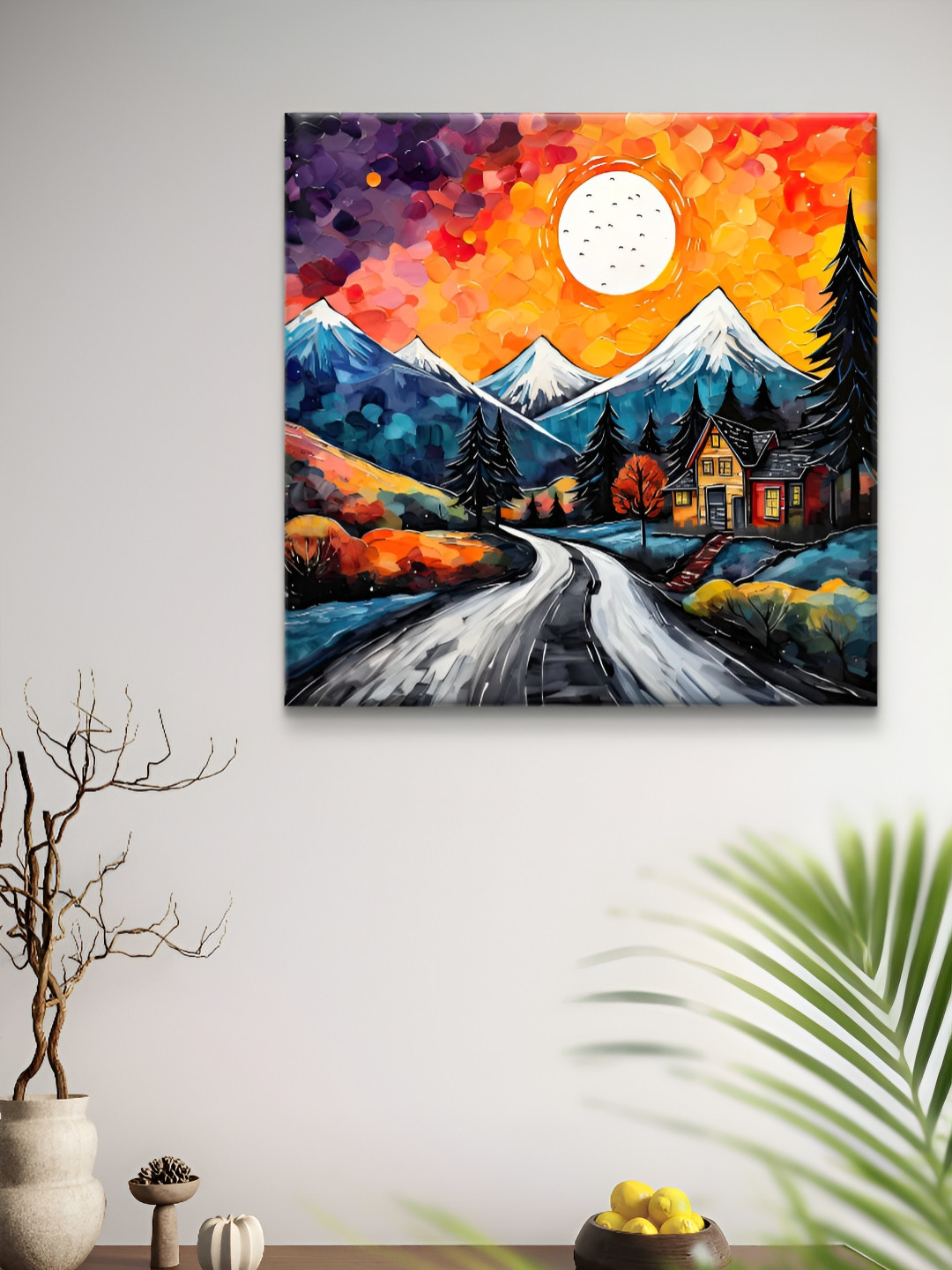 SAF Blue & White Mountain Sunset Printed Canvas Wall Art