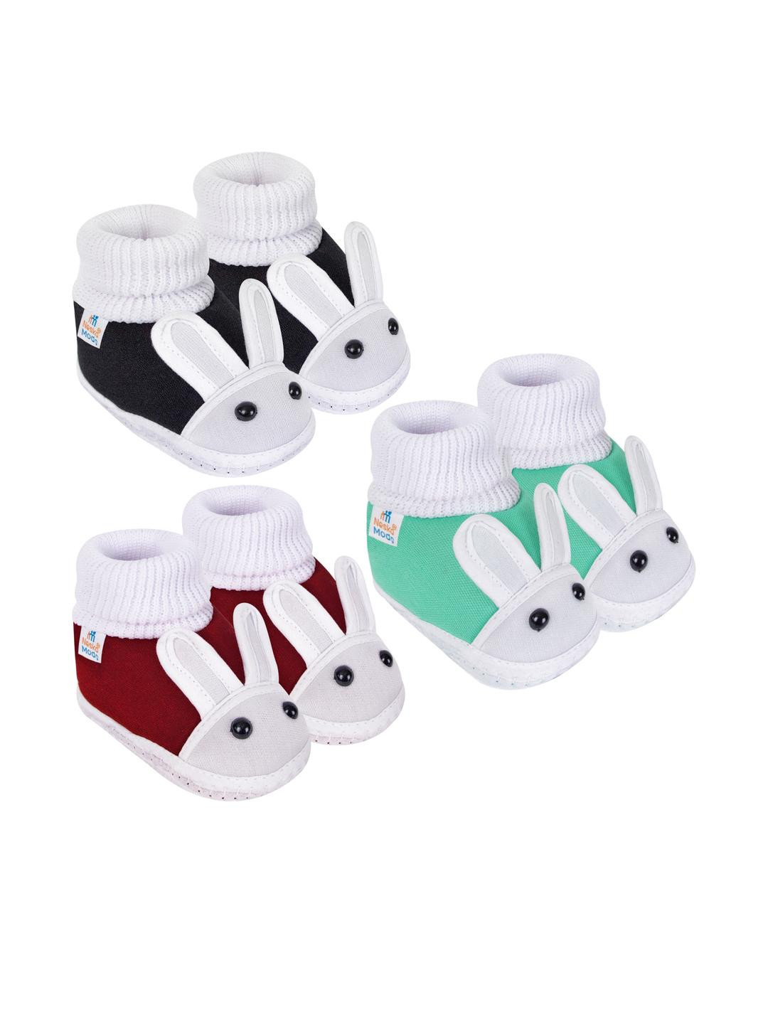 NESKA MODA 0 To 6 Month Newborn Baby Boy & Girl Set of 3 Pair Soft Cotton Rabbit Butterfly Booties