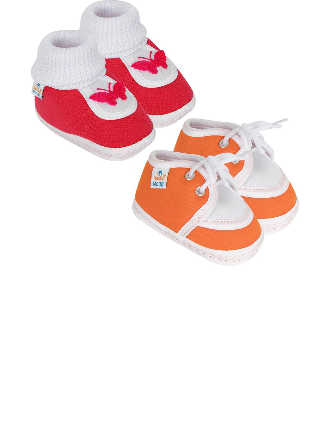 NESKA MODA 12 To 18 Months Non Slip 2 Pair Set Toddler Baby Boy & Girl Cotton Lace Shoe Booties