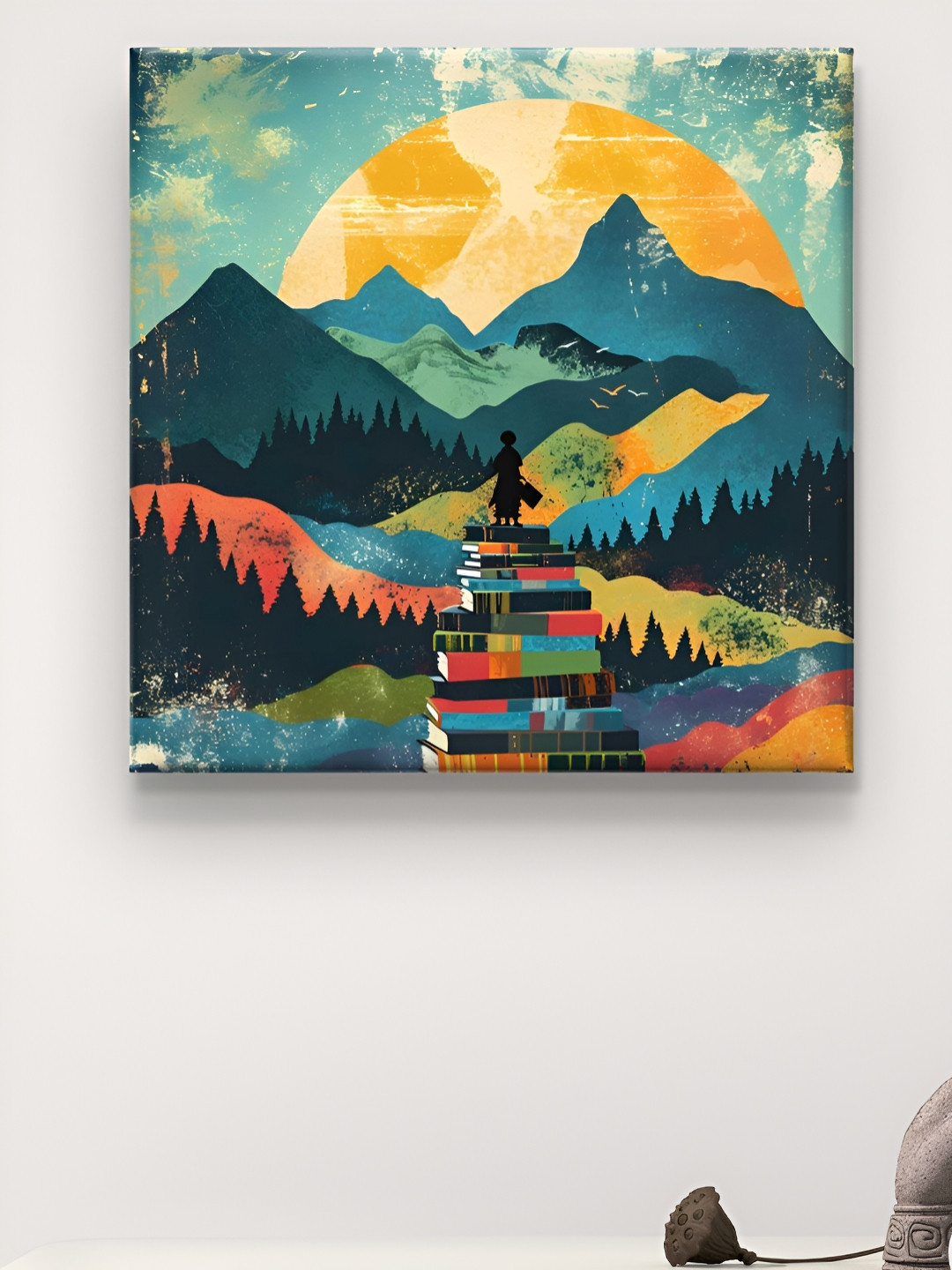 SAF Green & Yellow Mountains Printed Canvas Wall Art