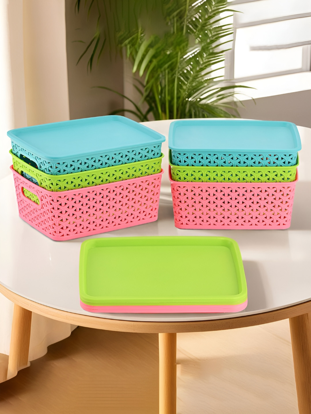 Aura Multicolor 6 Pcs Stackable Plastic Multi-Purpose Storage Box with Lid