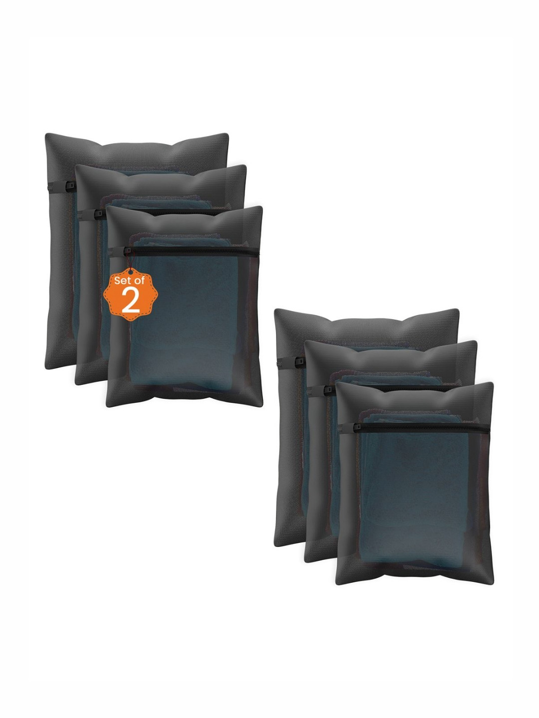 Aura 6Pcs Black Reusable Mesh Laundry Bags With Zipper